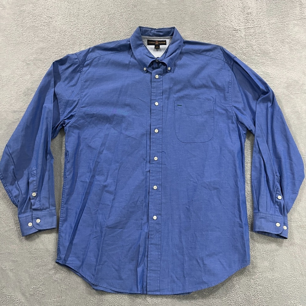 VTG Tommy Hilfiger Golf Shirt Men's Large Button Up Long Sleeve 90s Preppy